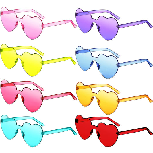 8 Pairs Rimless Sunglasses Heart Shaped Glasses Candy Transparent Eyewear