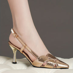 Crocodile Pattern Stiletto Heels Slingback Pumps Wedding Shoes