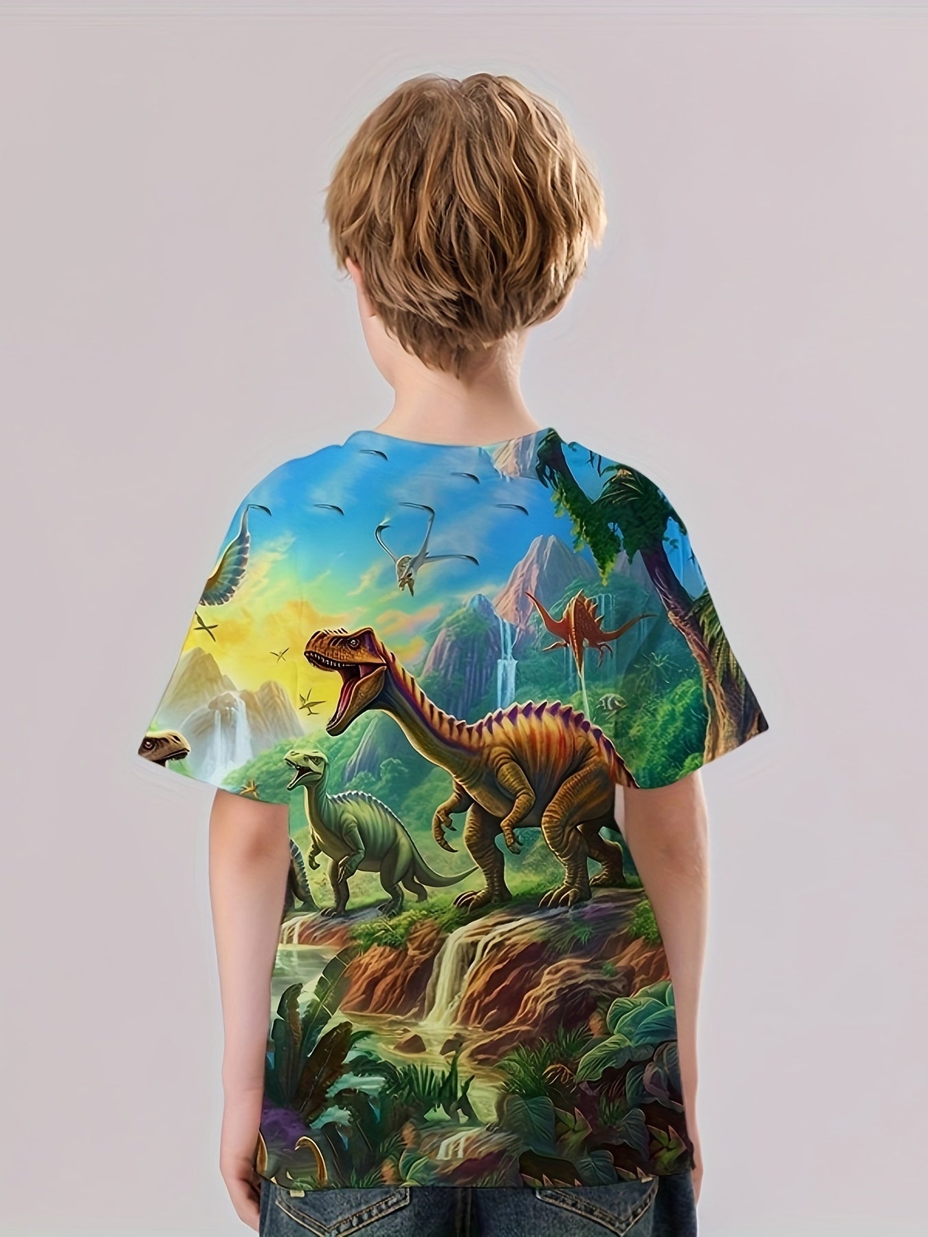 Colorful Dinosaur 3D Print T Shirt for Kids Boys Short Sleeve Tee