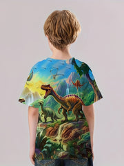 Colorful Dinosaur 3D Print T Shirt for Kids Boys Short Sleeve Tee