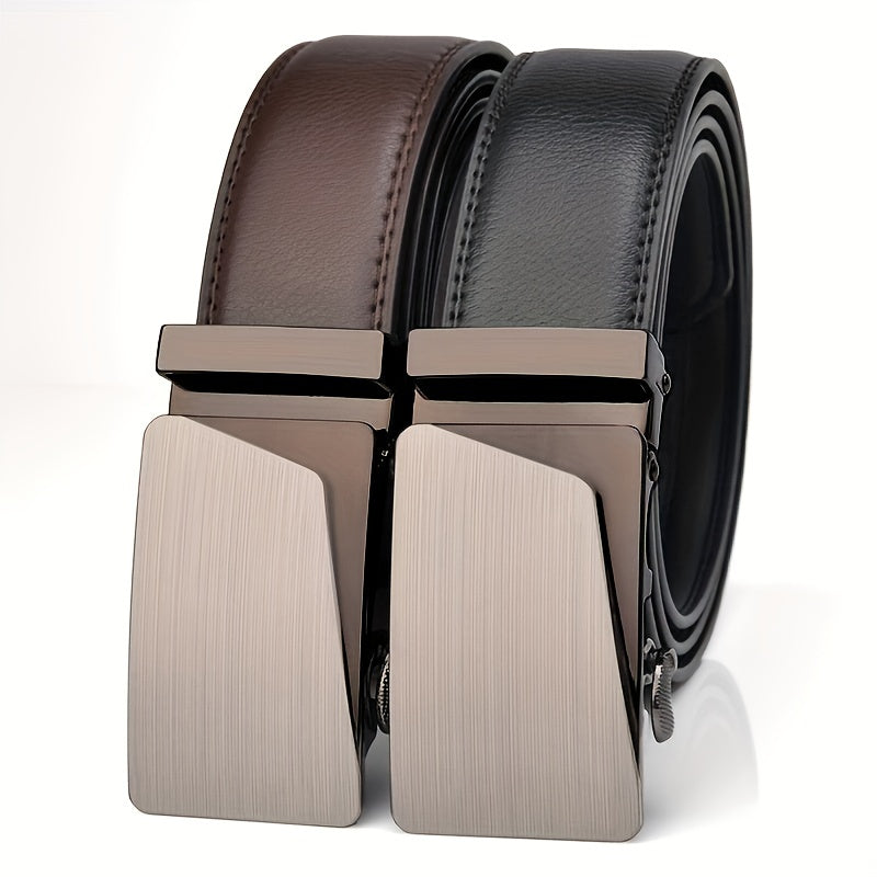 Men's Leather Belt with Metal Automatic Buckle