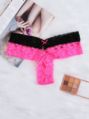 6 Pack Plus Size Floral Jacquard Colorblock Thongs Women's Plus Medium Stretch
