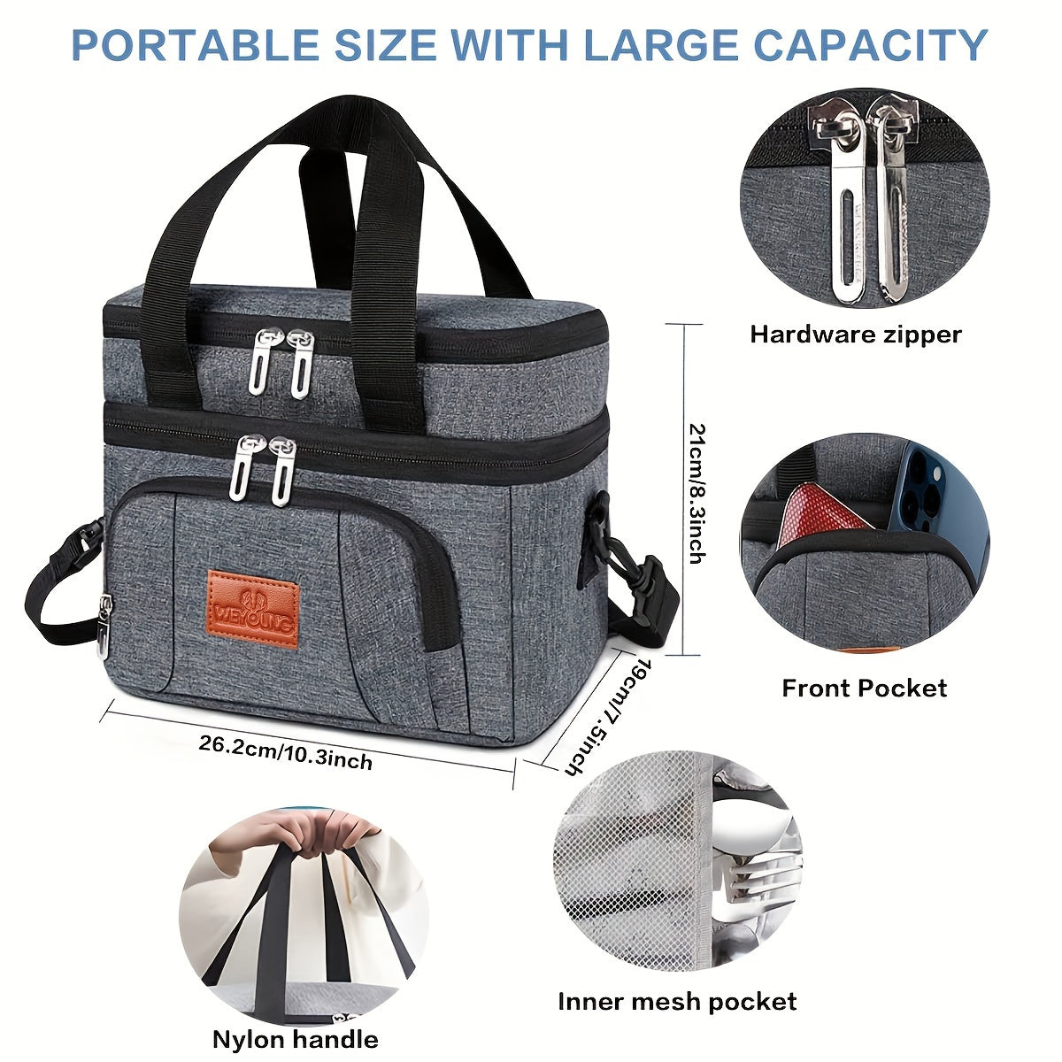 Adjustable Strap Bento Bag with Ice Pack - Outdoor Lunch Box