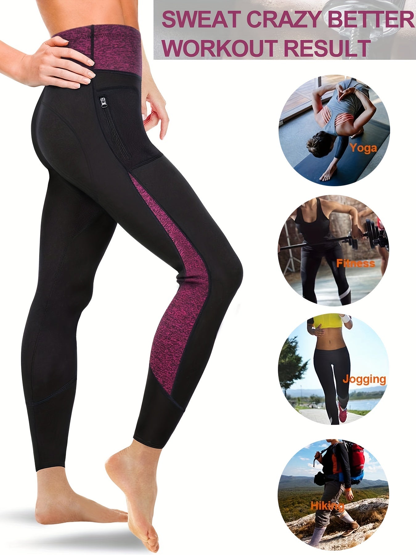High Waist Sauna Leggings Workout Pants With Zippered Pocket