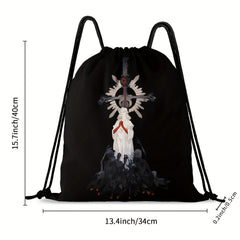 Ghost Skull Print Drawstring Backpack Halloween Elf Bundle Pocket Gothic Sports