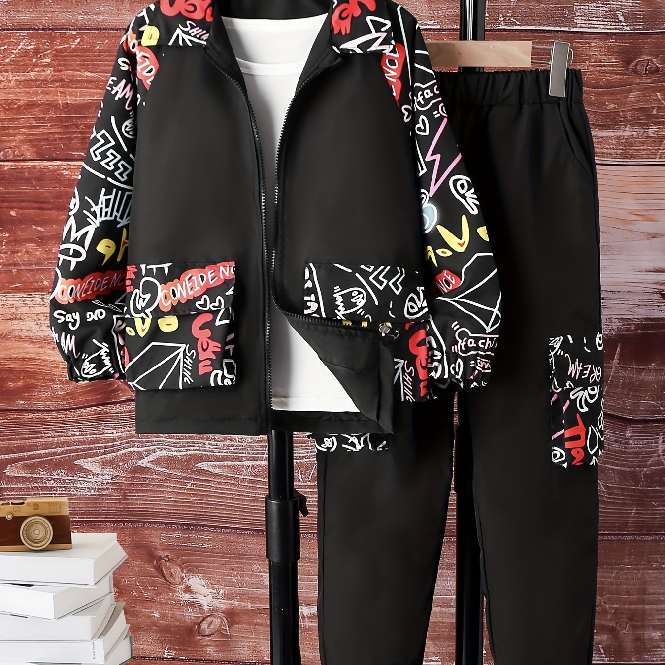 Street Style Boy's Graffiti 2pcs Jacket & Cargo Pants Set