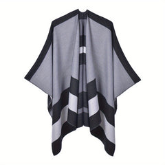 Striped Shawl Wrap Warm Cape Thick Cardigan Blanket Scarf For Women