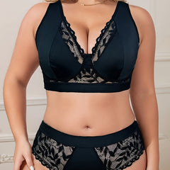 Contrast Lace V Neck Bra & Panty Set