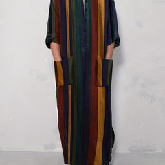 INCERUN Men's Striped Kaftan Robe Islamic Style Jubba Thobe