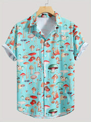 Men's Mushroom Print Casual Button-Up Shirt for Spring/Summer
