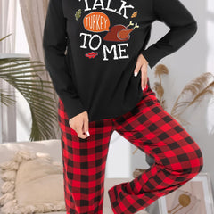 Turkey Print Tee & Plaid Pants Pajama Set