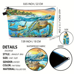 Ocean Dolphin Sea Turtle Print Cosmetic Bag Zipper Makeup Pouch Toiletry Bag