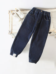 Boys Elastic Waist Denim Long Pants With Pocket