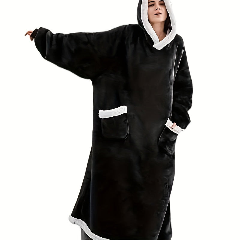 Lamb Fleece Hooded Wearable Blanket Unisex Comfortable with Pockets