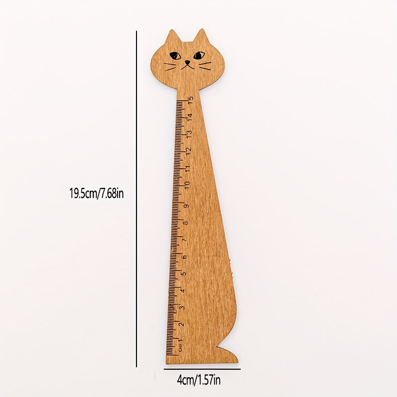 Cartoon Cat Drawing Ruler Wood Vintage Stationery Halloween Gift