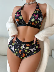 Pumpkin & Skull Print Lingerie Set