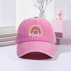 Rainbow Leopard MAMA Baseball Cap Washed Distressed Dad Hat Adjustable Sun Hat