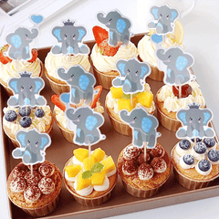 24pcs Elephant Themed Cupcake Toppers Baby Shower Cake Decorations