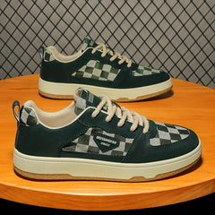Men's Checkered Lace-up Skate Shoes Breathable with Grip