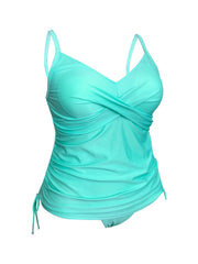Vacay Tankini Set Ruched Wrap Front Lace Up Cami Top & Panty Swimsuit