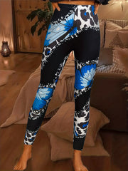 Butterfly & Leopard Print Skinny Leggings High Waist Stretchy Leggings