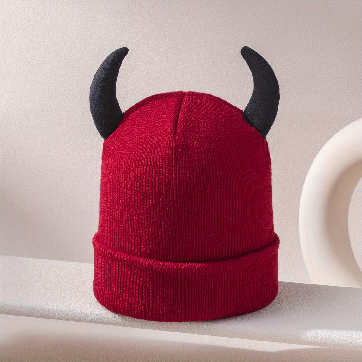 Cartoon Horn Soft Beanie Unisex Knit Hat Skull Cap Warm Beanies