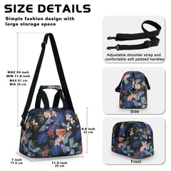 Flower Pattern Insulated Lunch Bag with Shoulder Strap