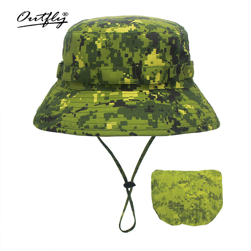 Men's Camouflage Bucket Hat Sunscreen Wide Brim Hat for Outdoor Activities