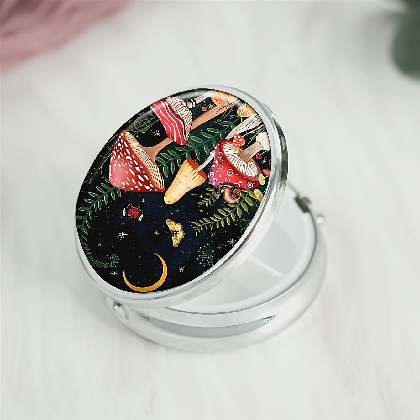Mushroom Pill Box 3 Compartment Mini Travel Organizer Case