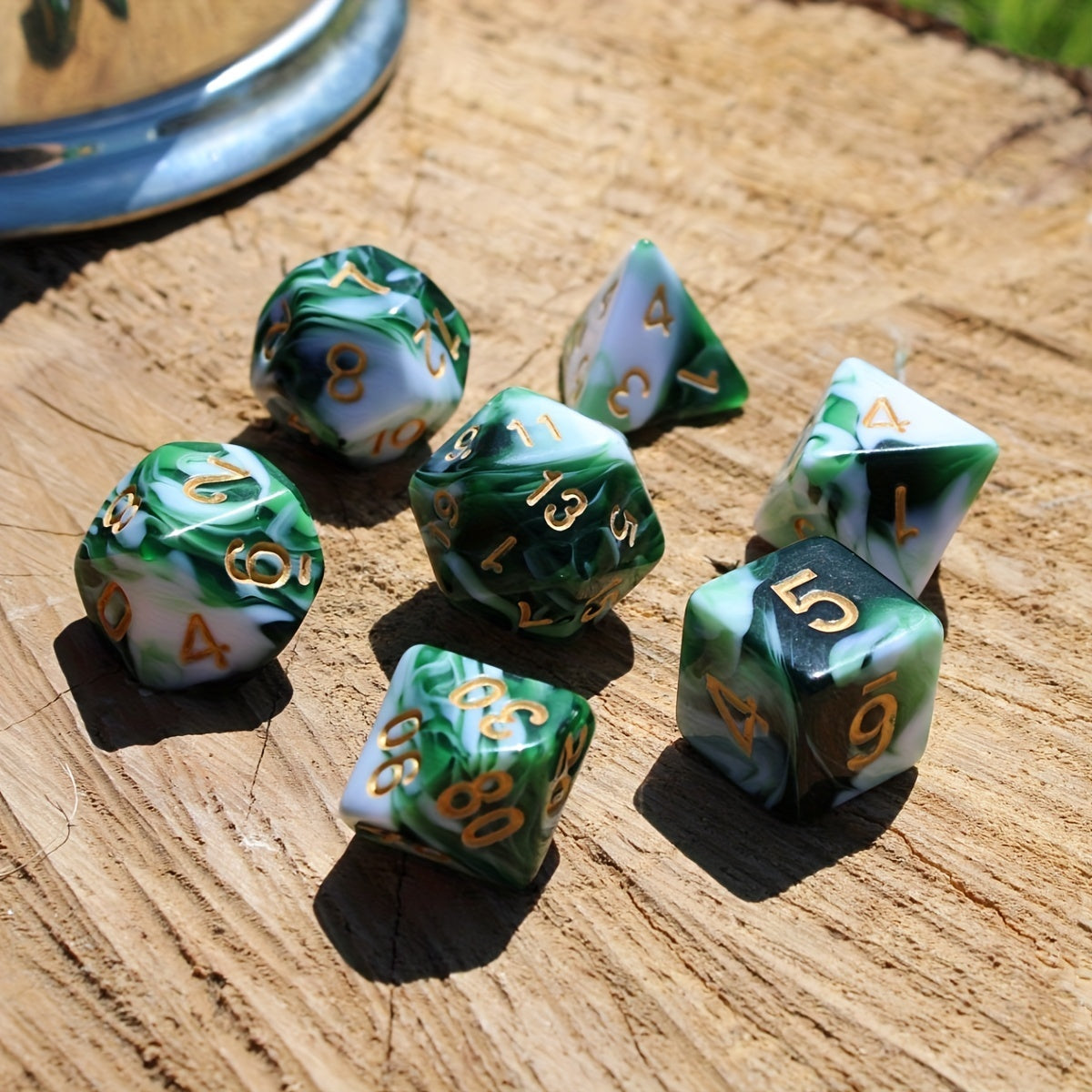 7pcs Marbled Mint RPG Dice Set For Party