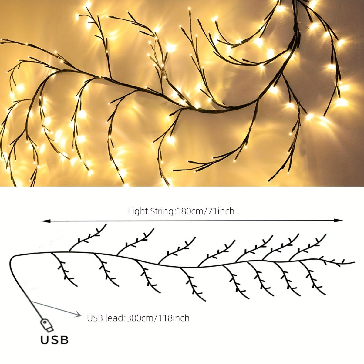 DIY Vine Lights USB Plug Branch Lights 96 LEDs Tree Lights
