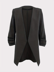 Ruched Blazer Open Front Long Sleeve Work Outerwear Women's Clothing