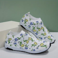 Women's Floral Rhinestone Running Shoes - Lightweight Sport Sneakers