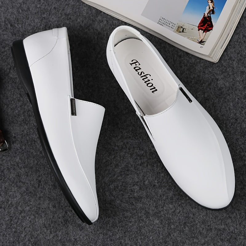 Men's Leather Loafer Shoes Lightweight Rubber Sole Slip On Flat Shoes