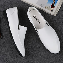 Men's Leather Loafer Shoes Lightweight Rubber Sole Slip On Flat Shoes