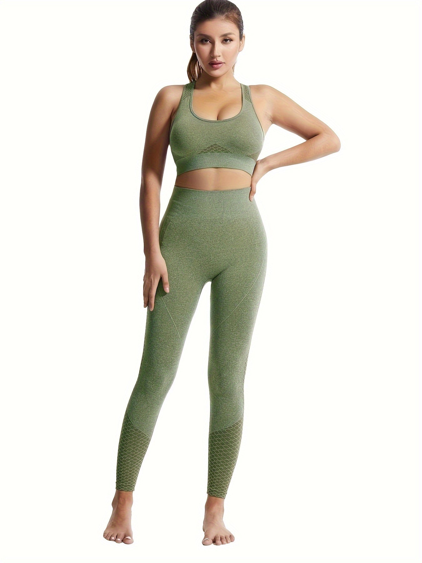 Women's 2pcs Argyle Sports Bra & Leggings Set