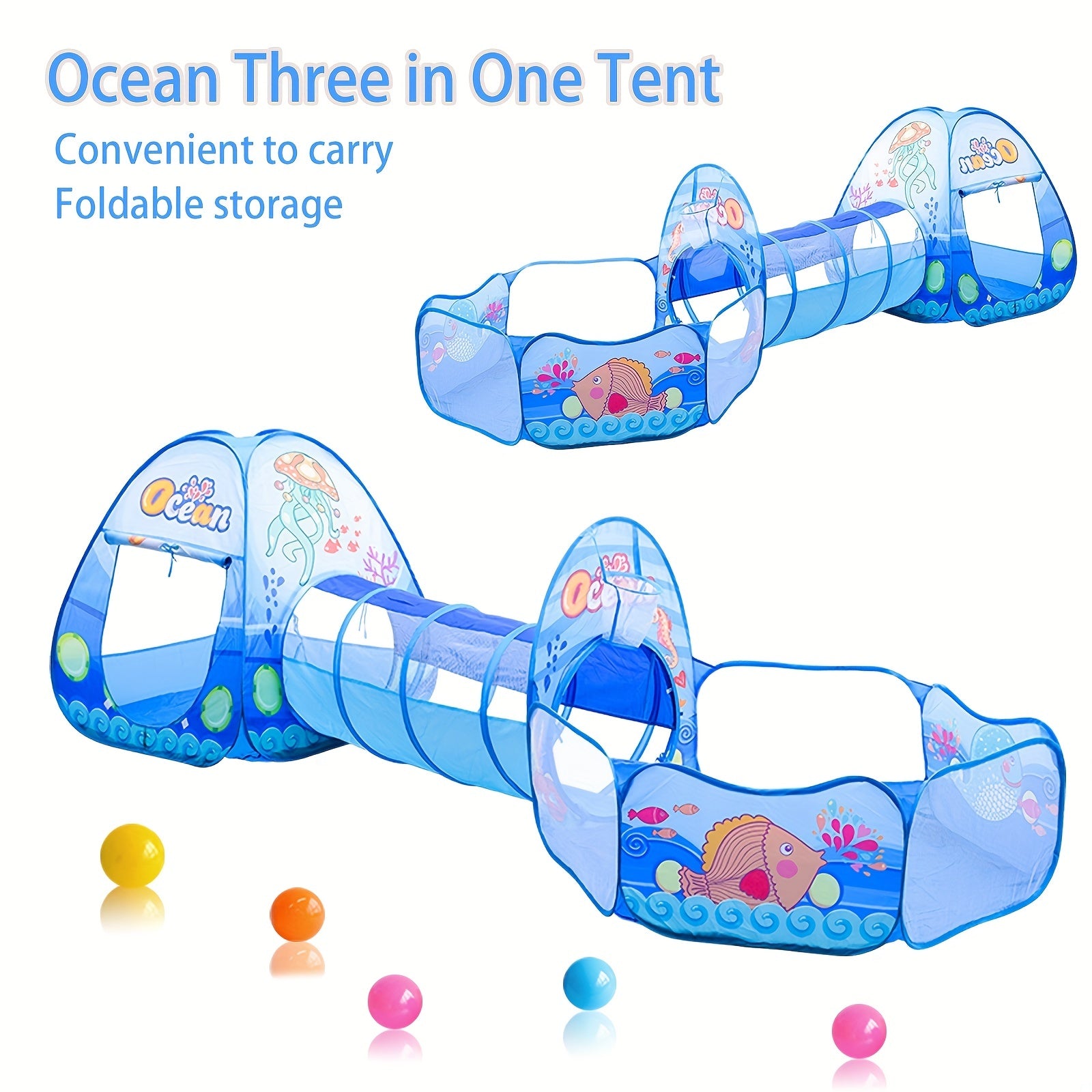 Kids Ocean 3-In-1 Tent Game House Indoor Baby Foldable Toy House