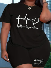 Women's Plus Size Art Letter Print Crop Top & Shorts Set