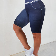 Denim Print Plus Size Tummy Control Biker Shorts