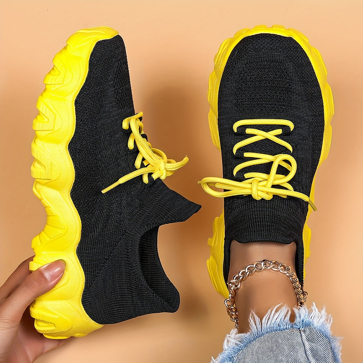 Thick Sole Running Shoes Mesh Breathable Lace Up Sneakers