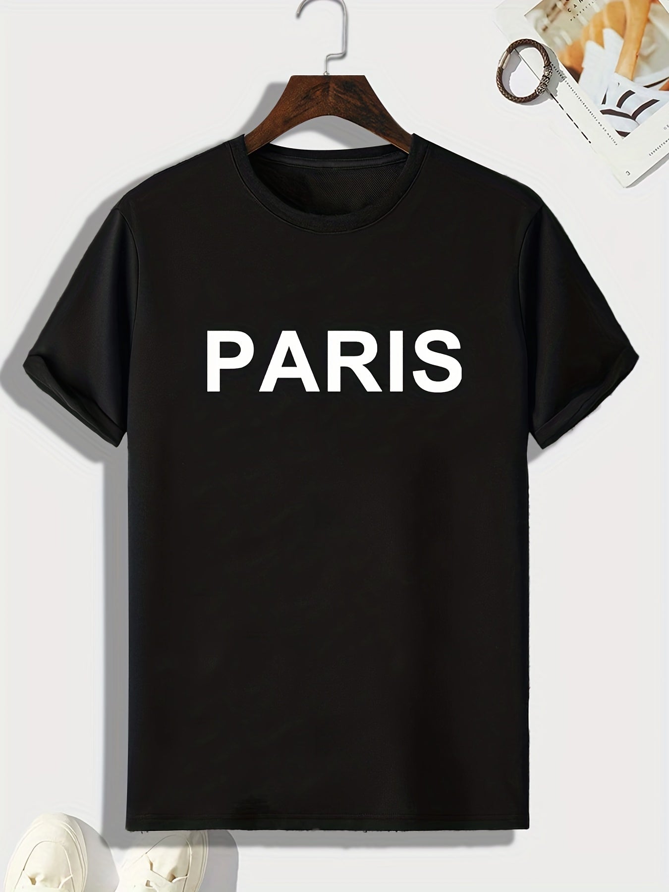 PARIS Pattern Print Men's Sports T-shirt Graphic Tee for Fitness Activities