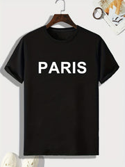 PARIS Pattern Print Men's Sports T-shirt Graphic Tee for Fitness Activities