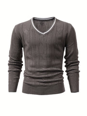 Stretch Knit V Neck Pullover Sweater for Men