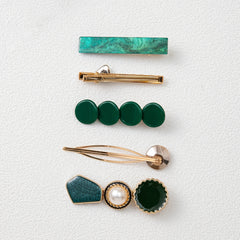 Vintage Green Hair Clip Faux Pearl Rhinestone Acrylic Hair Accessories