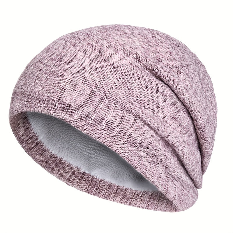 Outdoor Plus Velvet Knitted Hat Winter Solid Striped Warm Ear Protection