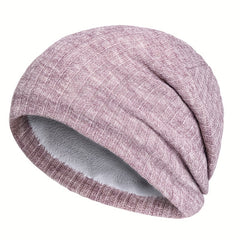 Outdoor Plus Velvet Knitted Hat Winter Solid Striped Warm Ear Protection