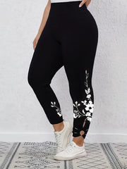 Sports Leggings Women's Plus Floral Print Cut Out Elastic High Waisted