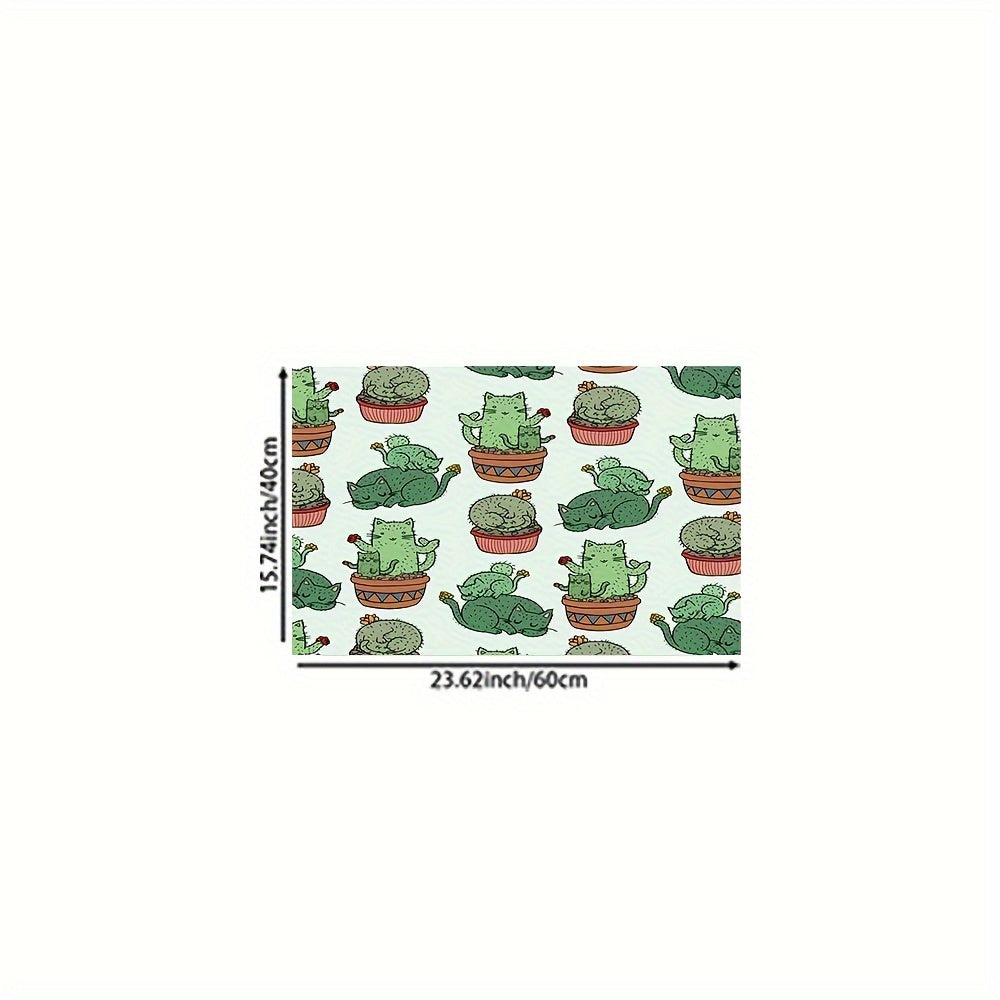 Cactus Pattern Rug Small Potted Plant Print Carpet Machine Washable Mat