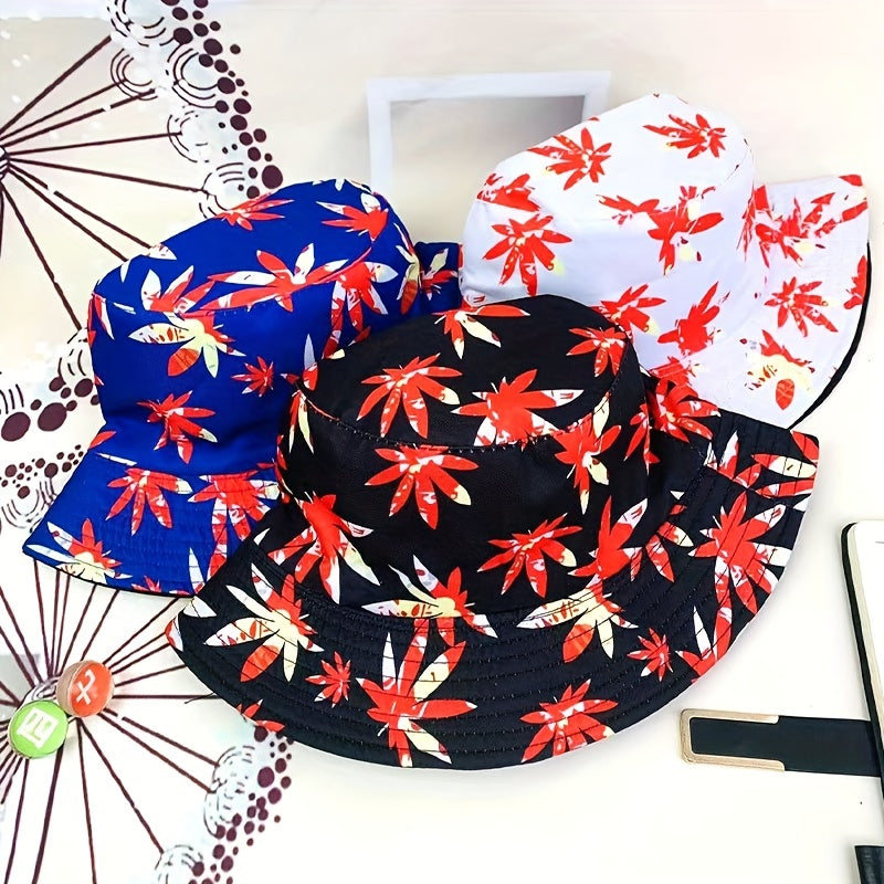 Maple Leaf Graffiti Foldable Bucket Hat Men Women Sun Outdoor Basin Hat