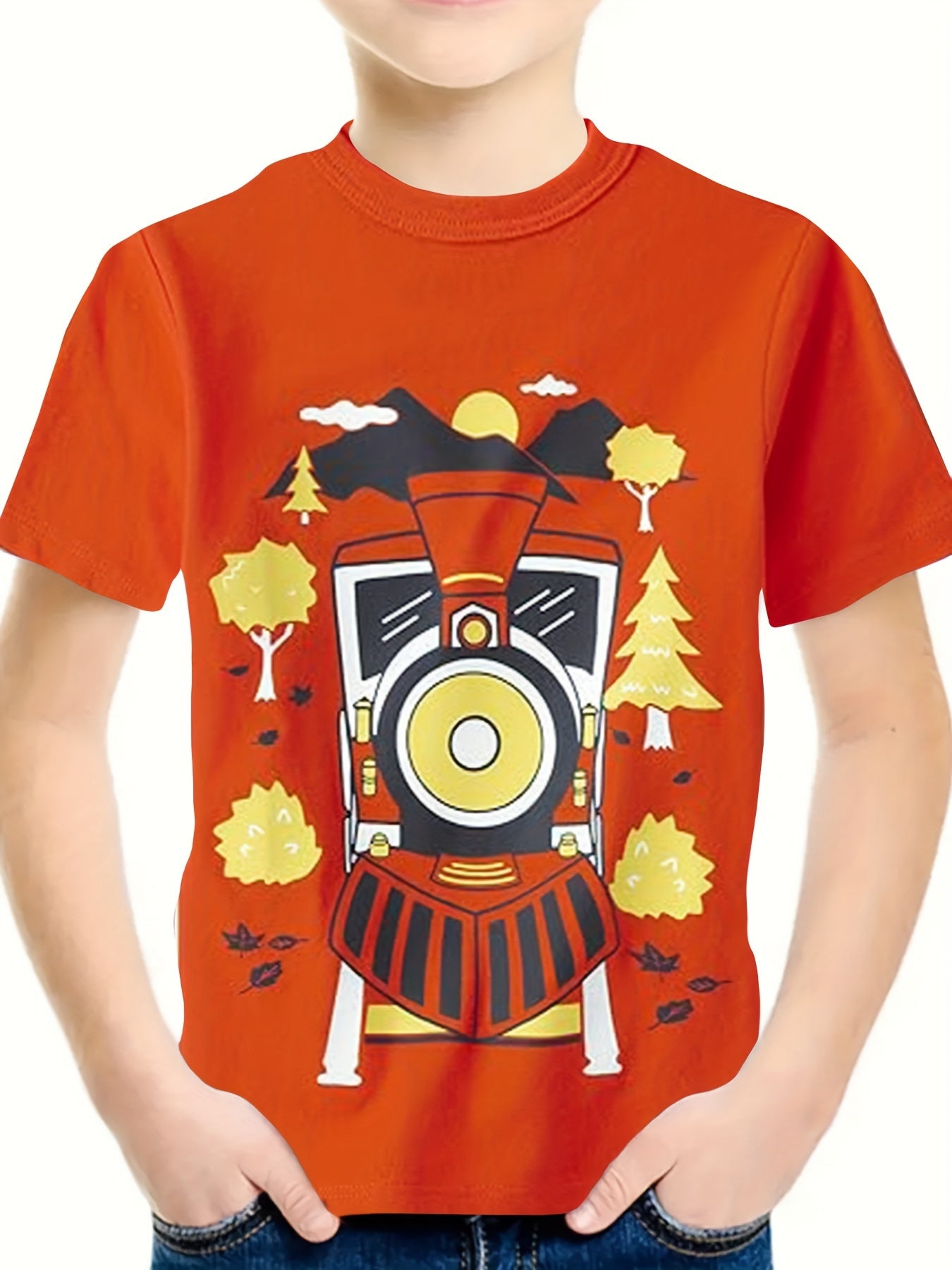 3D Train Graphic Short Sleeve T shirt For Girls boys Sports Summer